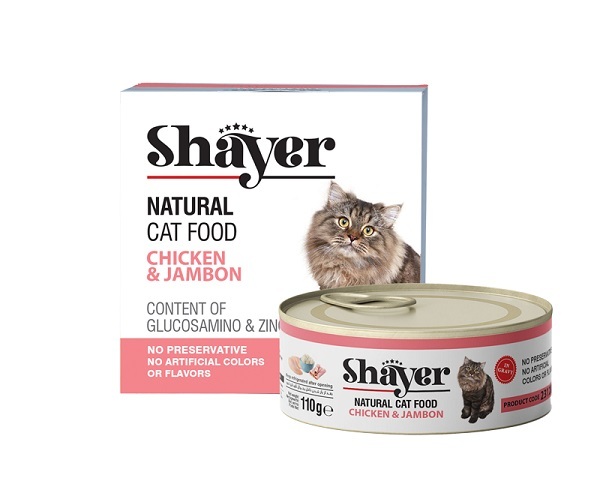 کنسرو غذای گربه شایر با طعم مرغ و ژامبون در سس گوشت وزن 110 گرم