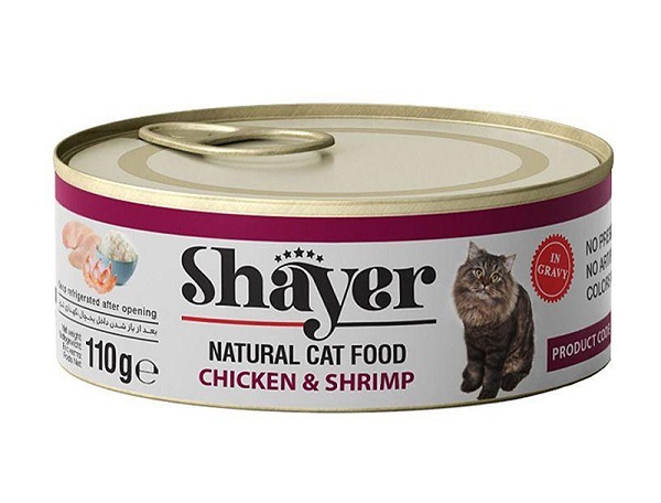 کنسرو غذای گربه شایر طعم مرغ و میگو