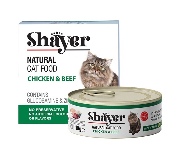 کنسرو غذای گربه شایر طعم مرغ و گوشت گاو 