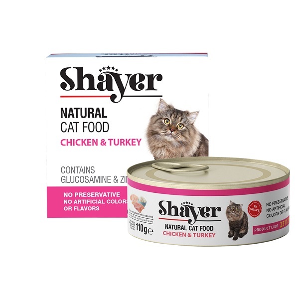 کنسرو غذای گربه شایر مدل Chicken & Turkey وزن 110 گرم