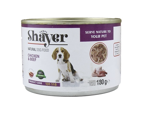 کنسرو غذای سگ مرغ و گوشت شایر وزن 180 گرم